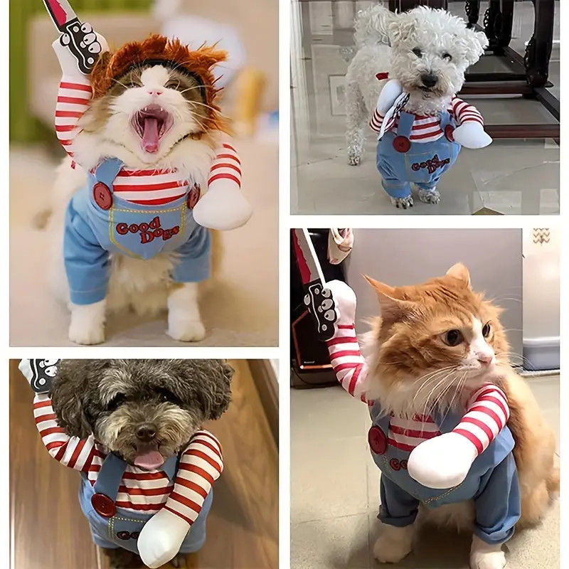 Funny Bloody Doll Cosplay Spirit Halloween Cat Dog Clothes