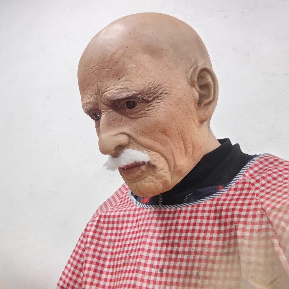 Realistic Old Man Latex Mask β Full Head Spooky Halloween Costume Beard Cosplay Party Prop