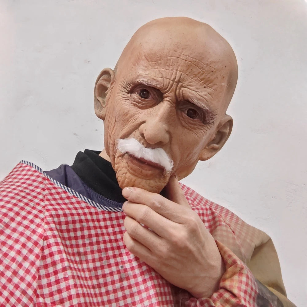 Realistic Old Man Latex Mask β Full Head Spooky Halloween Costume Beard Cosplay Party Prop
