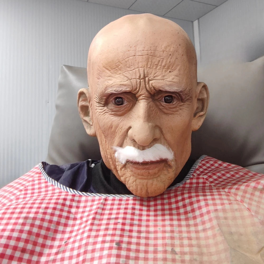Realistic Old Man Latex Mask β Full Head Spooky Halloween Costume Beard Cosplay Party Prop