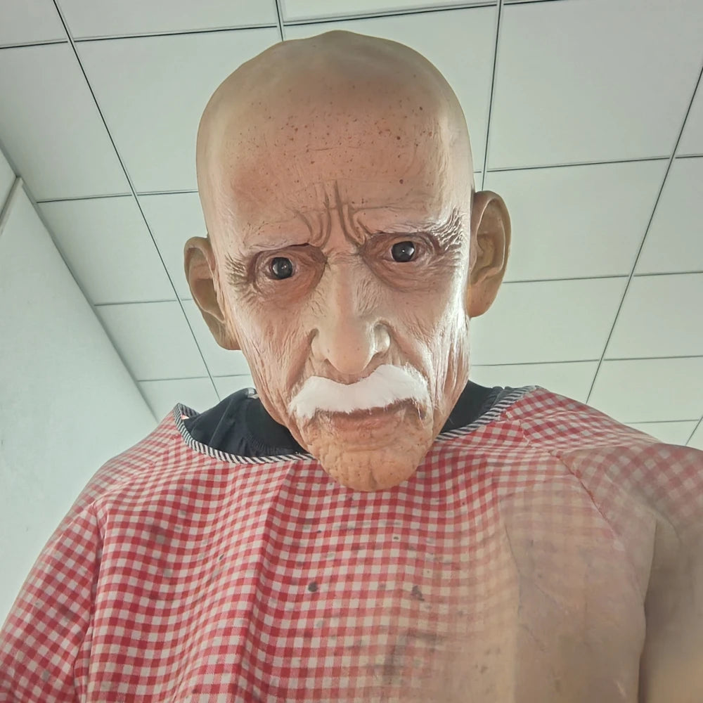 Realistic Old Man Latex Mask β Full Head Spooky Halloween Costume Beard Cosplay Party Prop
