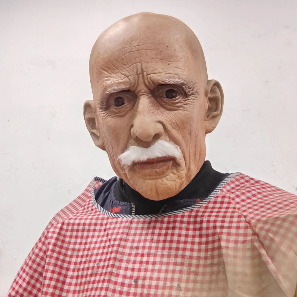 Realistic Old Man Latex Mask β Full Head Spooky Halloween Costume Beard Cosplay Party Prop