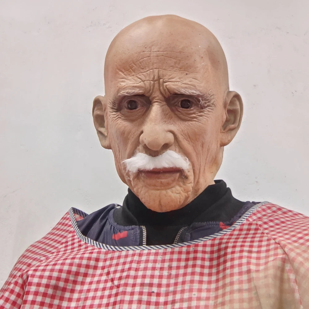 Realistic Old Man Latex Mask β Full Head Spooky Halloween Costume Beard Cosplay Party Prop