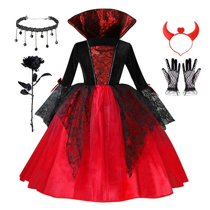 🎃 Girls Halloween Vampire Princess Costume – Trendy 2025 Halloween Outfit