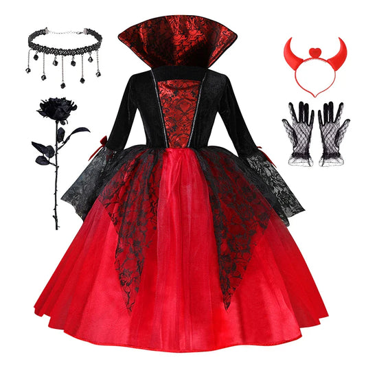 🎃 Girls Halloween Vampire Princess Costume – Trendy 2025 Halloween Outfit