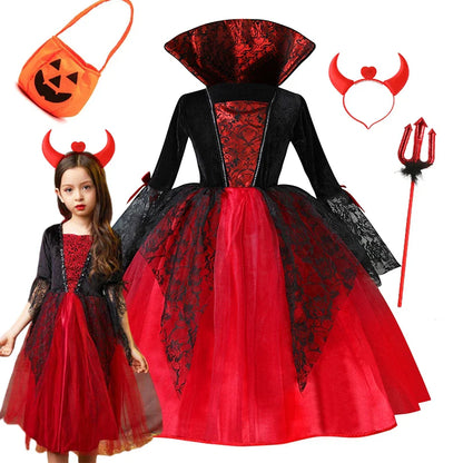🎃 Girls Halloween Vampire Princess Costume – Trendy 2025 Halloween Outfit